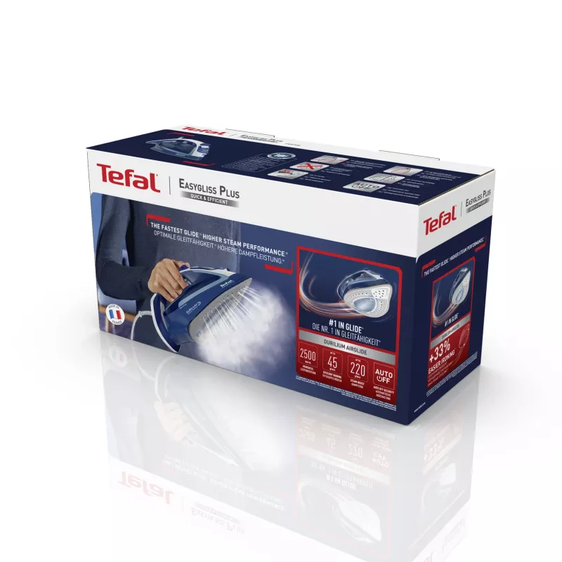 Tefal EasyGliss Plus FV5735 Strijkijzer Droog- & Stoomstrijkijzer Durilium-strijkzool 2500 W Blauw, Wit