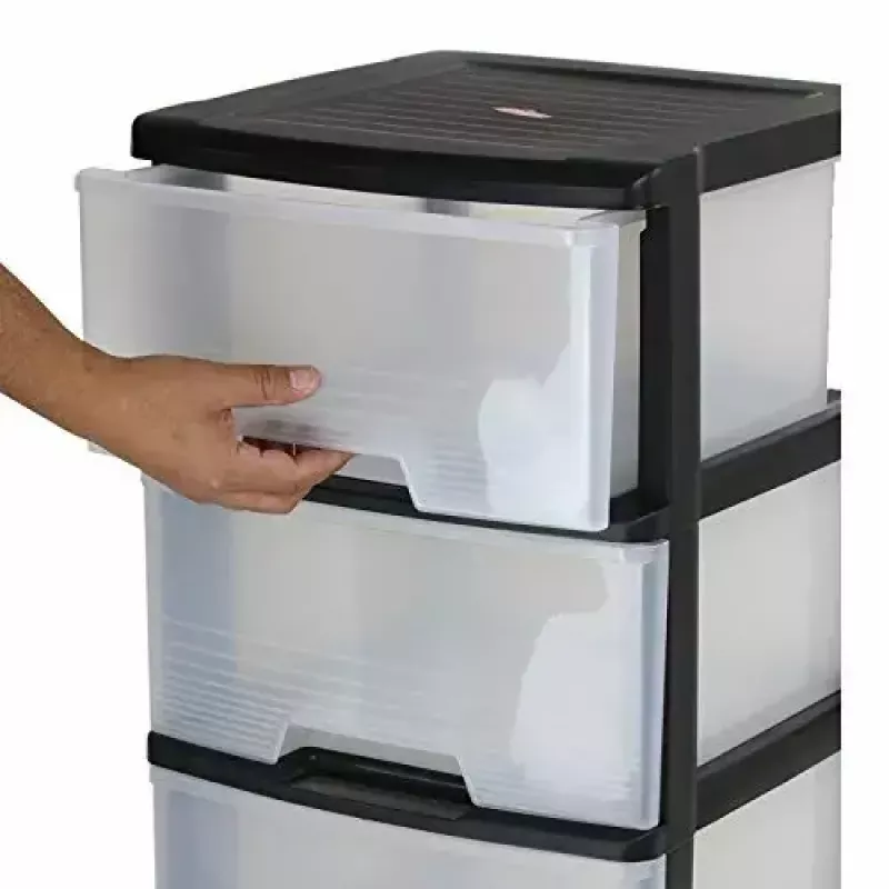 Opberg-lade-eenheid Curver 0806770146 – 5 laden, elk 20 L, zwart/transparant, 37×39×100 cm
