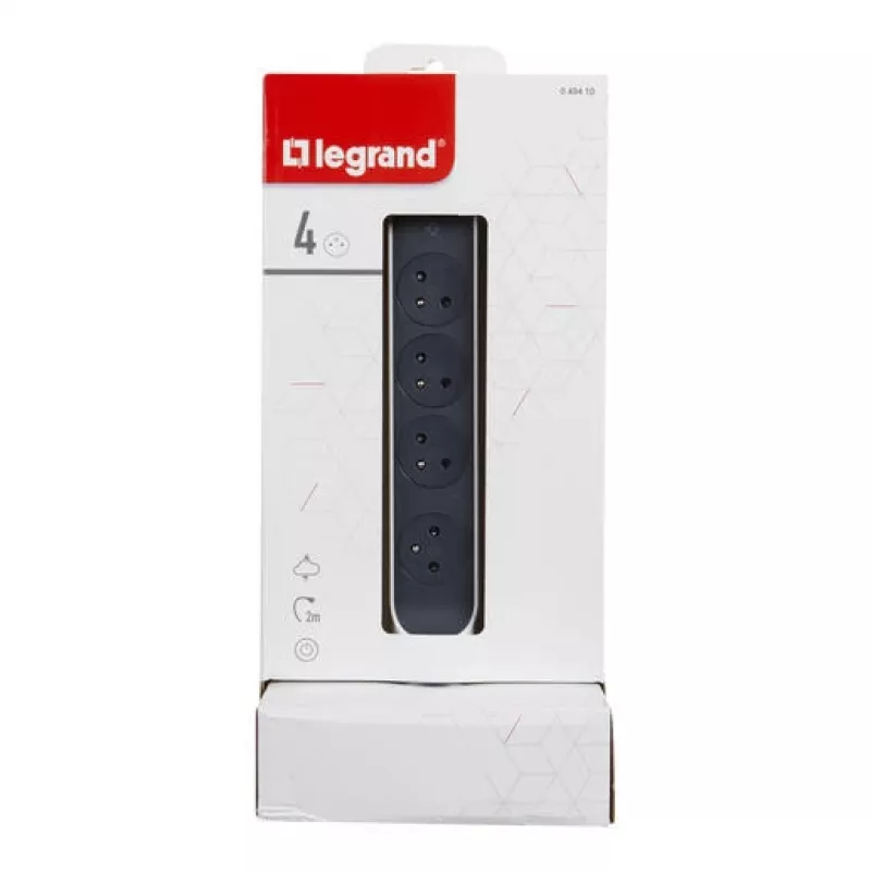 Legrand 049410 verlengsnoer 2 m 4 AC-stopcontact(en) binnen grijs, wit