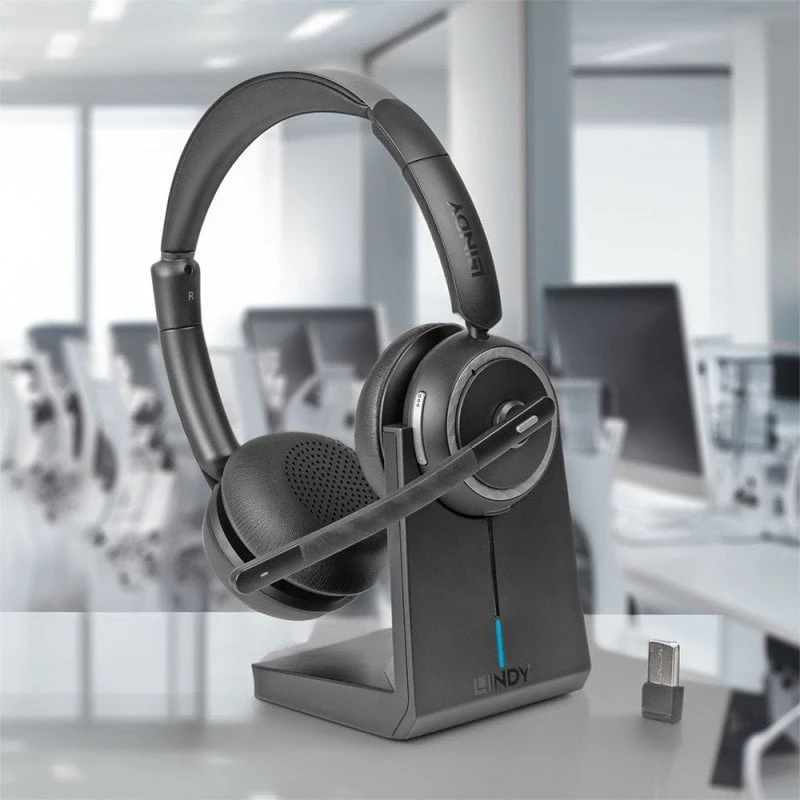 Lindy L118 draadloze noise-cancelling-headset & laadstation