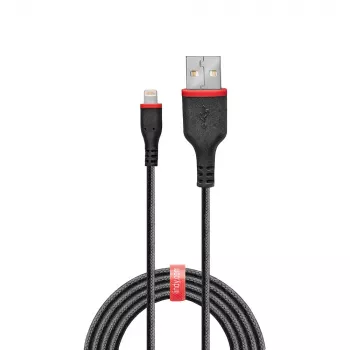 Lindy 1m versterkte USB Type-A naar Lightning kabel, 1 m, Lightning, USB A, stekker, stekker, zwart