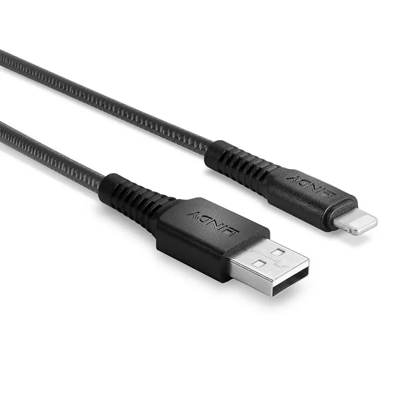 Lindy 2m versterkte USB Type-A naar Lightning laad- en synchronisatiekabel