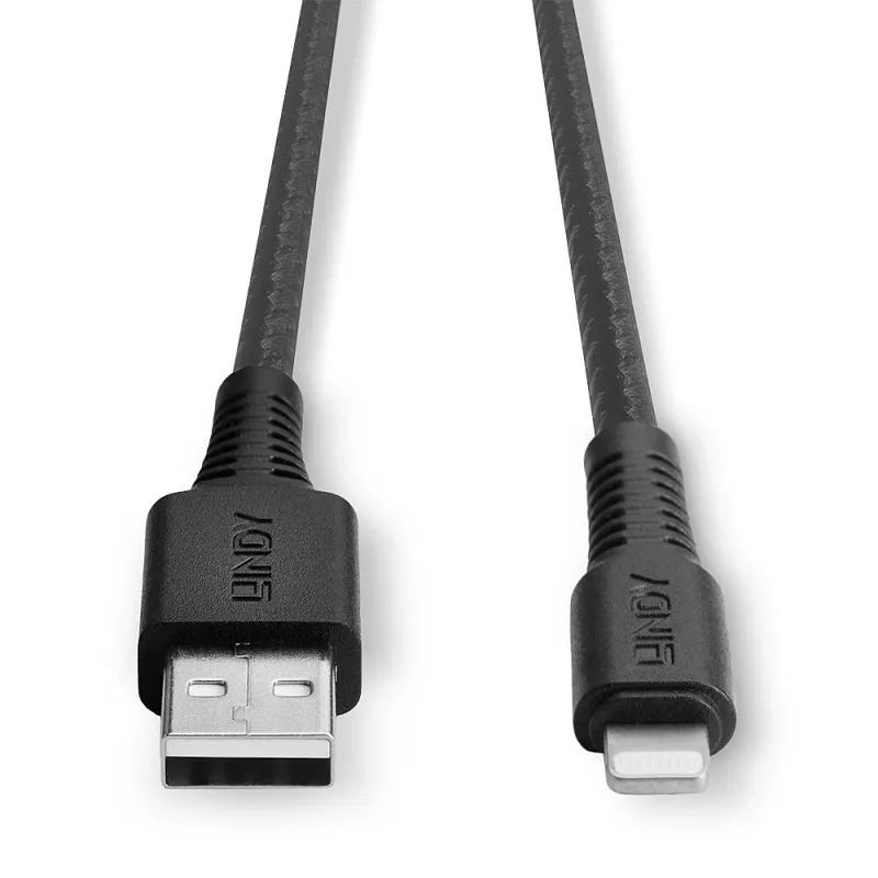 Lindy 3m versterkte USB Type-A naar Lightning laad- en sync-kabel