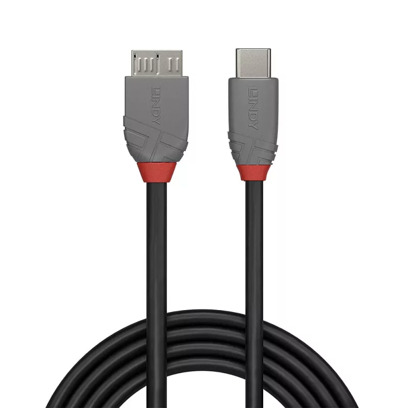 Lindy 2m USB 3.2 Type-C naar Micro-B kabel, Anthra Line, 2 m, USB C, Micro-USB B, USB 3.2 Gen 1 (3.1 Gen 1), zwart