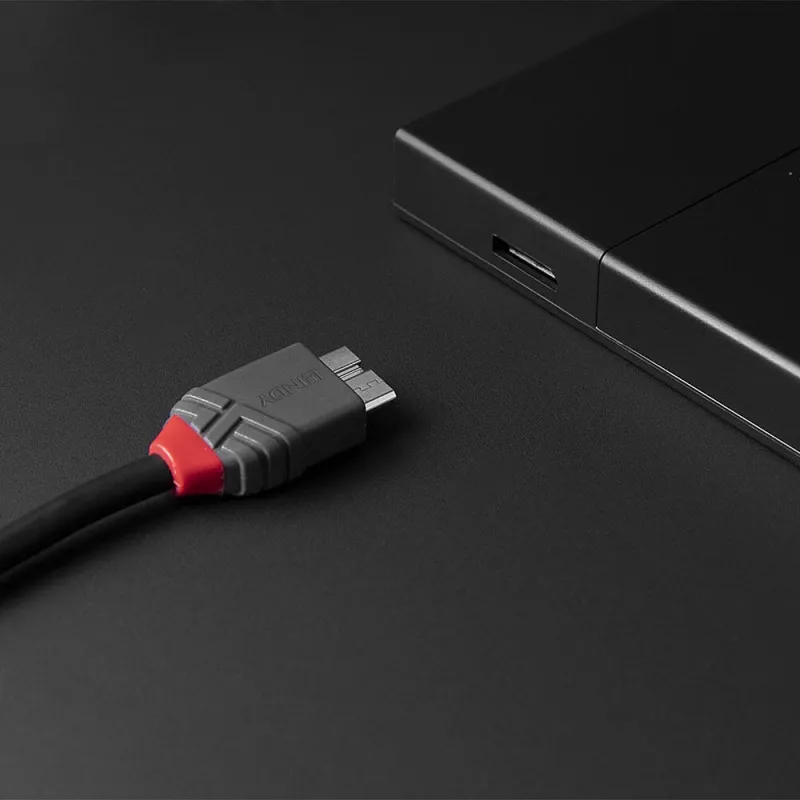 Lindy 2m USB 3.2 Type-C naar Micro-B kabel, Anthra Line, 2 m, USB C, Micro-USB B, USB 3.2 Gen 1 (3.1 Gen 1), zwart
