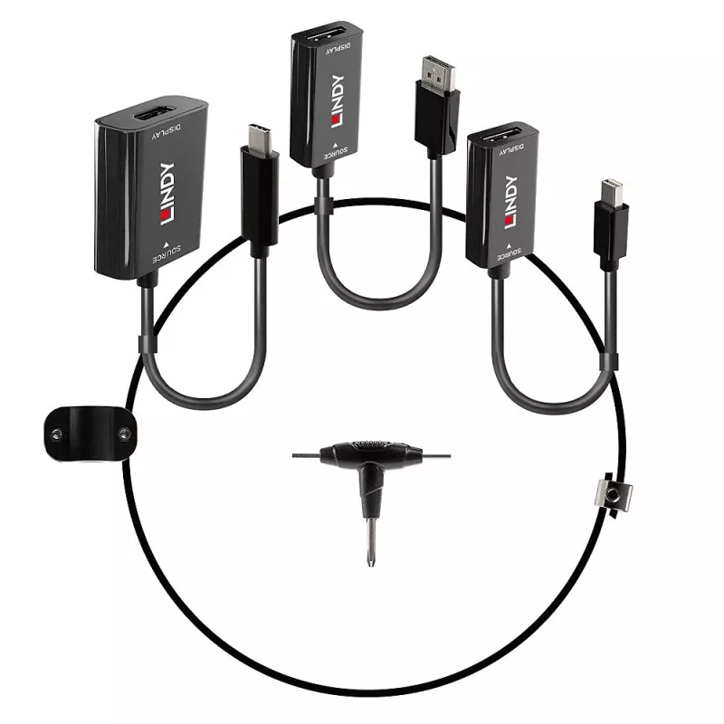 Lindy USB Type-C-, mDP- en DisplayPort-naar-HDMI-18G converter-houder