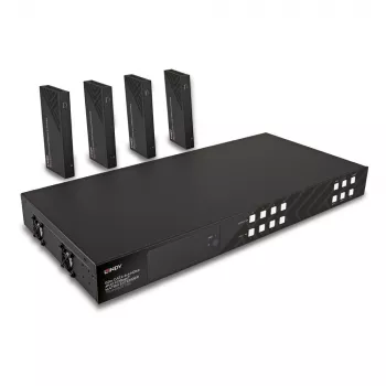 Lindy 150m Cat.6 4x4 HDMI 4K60 HDBaseT matrix extender, 3840 x 2160 pixel, AV-zender en -ontvanger, 150 m, bedraad, zwart, HDCP