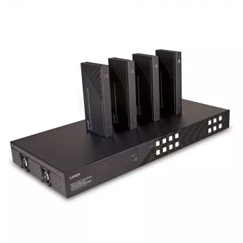 Lindy 150m Cat.6 4x4 HDMI 4K60 HDBaseT matrix extender, 3840 x 2160 pixel, AV-zender en -ontvanger, 150 m, bedraad, zwart, HDCP