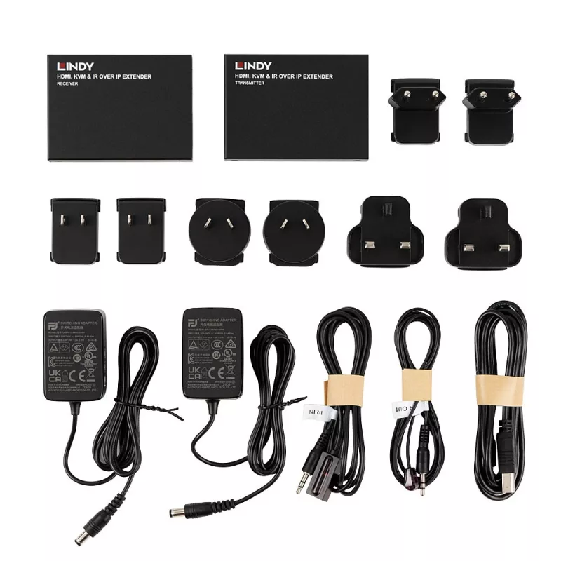 Lindy HDMI, KVM en IR over IP extender, zender en ontvanger, bedraad, 150 m, Cat5e, Cat6, zwart, metaal