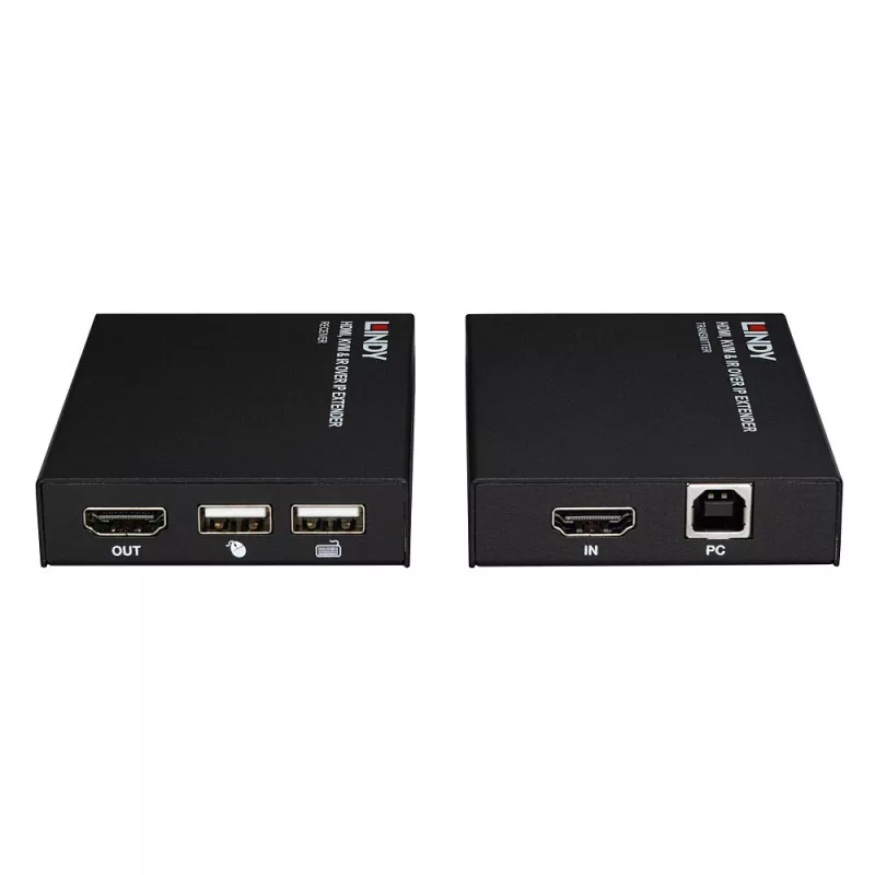 Lindy HDMI, KVM en IR over IP extender, zender en ontvanger, bedraad, 150 m, Cat5e, Cat6, zwart, metaal