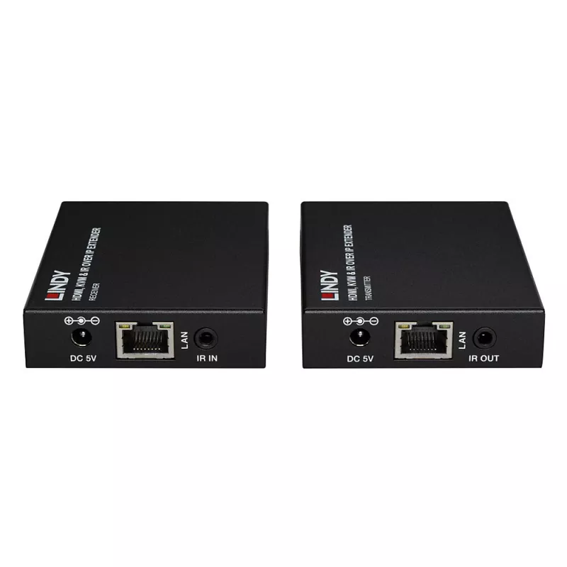 Lindy HDMI, KVM en IR over IP extender, zender en ontvanger, bedraad, 150 m, Cat5e, Cat6, zwart, metaal