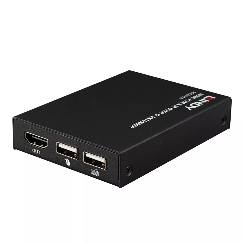 Lindy HDMI, KVM en IR over IP extender, receiver, transmitter en receiver, bedraad, 150 m, Cat5e, Cat6, zwart, metaal