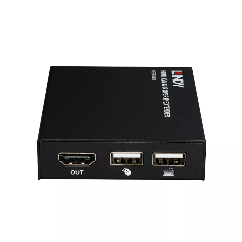 Lindy HDMI, KVM en IR over IP extender, receiver, transmitter en receiver, bedraad, 150 m, Cat5e, Cat6, zwart, metaal