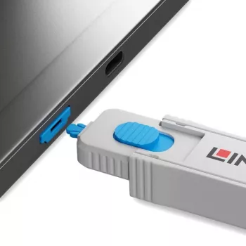 Lindy HDMI poortblokkering kit, blauw (1x sleutel, 4x sloten), poortblokkering + sleutel, HDMI, blauw, grijs, acrylonitril-butadieen-styreen (ABS), 1 stuks, polyzak