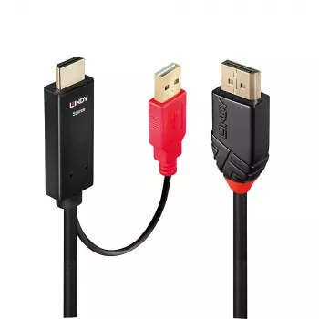 Lindy 0,5 m HDMI naar DisplayPort-kabel, 0,5 m, DisplayPort, HDMI + USB, stekker, bus, goud
