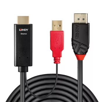 Lindy 0,5 m HDMI naar DisplayPort-kabel, 0,5 m, DisplayPort, HDMI + USB, stekker, bus, goud