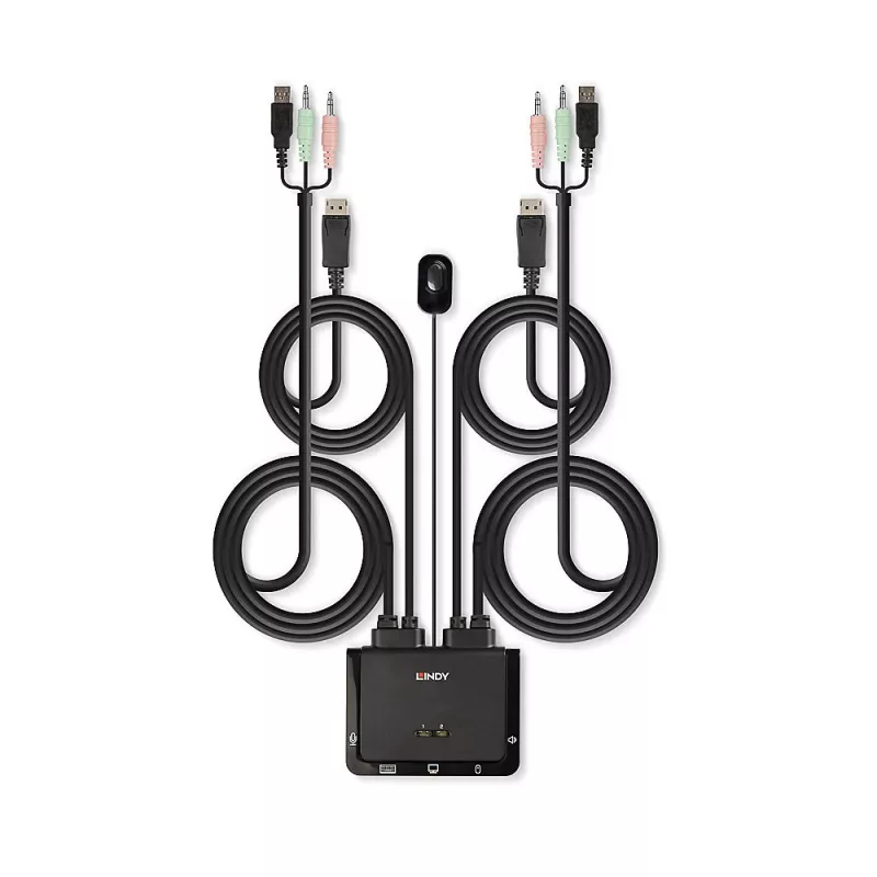 Lindy 2-poorts DisplayPort 1.2, USB 2.0 en audio kabel-KVM-switch
