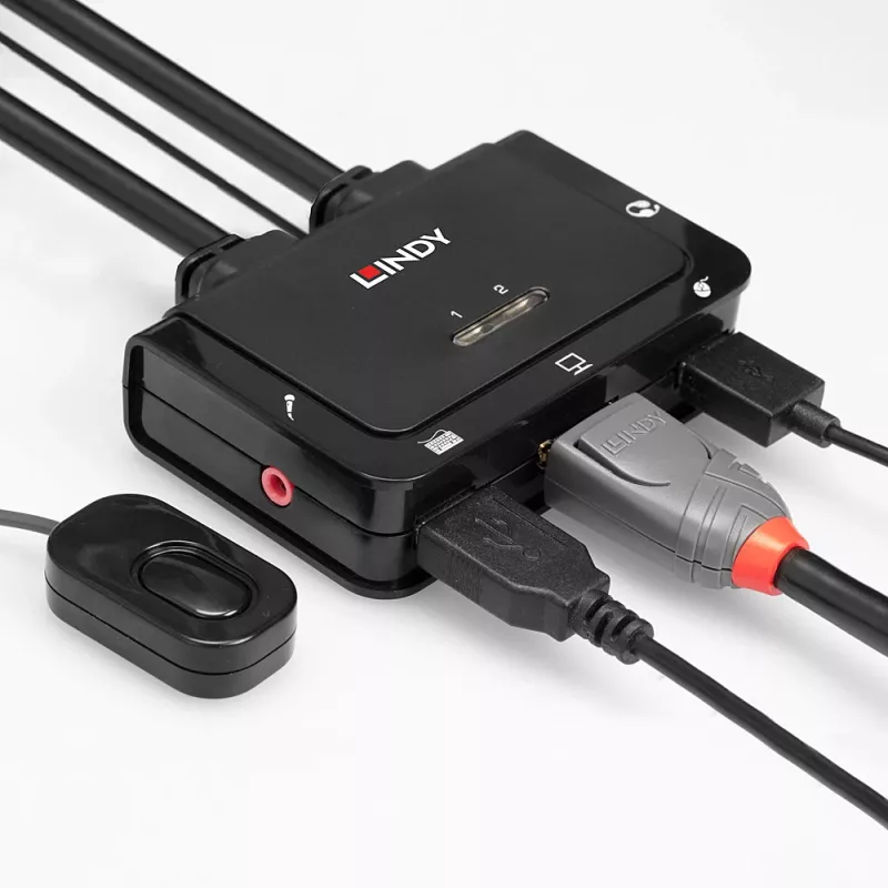 Lindy 2-poorts DisplayPort 1.2, USB 2.0 en audio kabel-KVM-switch