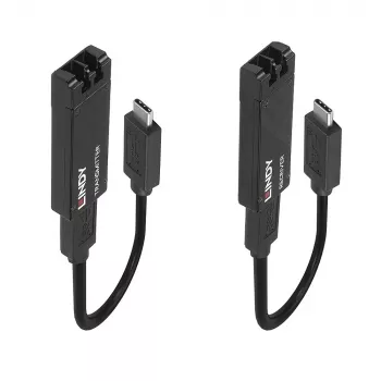 Lindy 100m glasvezel USB 3.2 Type-C extender, netwerkzender en -ontvanger, 100 m, 10000 Mbit/s, fiber, USB 3.2 Gen 1 (3.1 Gen 1) Type-C, zwart
