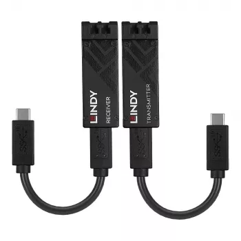 Lindy 100m glasvezel USB 3.2 Type-C extender, netwerkzender en -ontvanger, 100 m, 10000 Mbit/s, fiber, USB 3.2 Gen 1 (3.1 Gen 1) Type-C, zwart