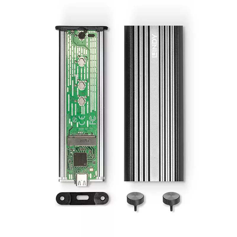 Lindy USB 3.2 Gen 2 x2 NVMe M.2 SSD-behuizing, SSD-behuizing, M.2, PCI Express, 20 Gbit/s, USB-aansluiting, zilver