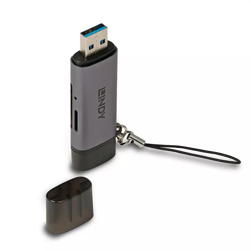 Lindy USB 3.2 Type-C en A SD-/microSD-kaartlezer, MiniSD, SD, zwart, grijs, 5000 Mbit/s, USB 3.2 Gen 1 (3.1 Gen 1) Type-A/Type-C, 78,5 mm, 22,5 mm