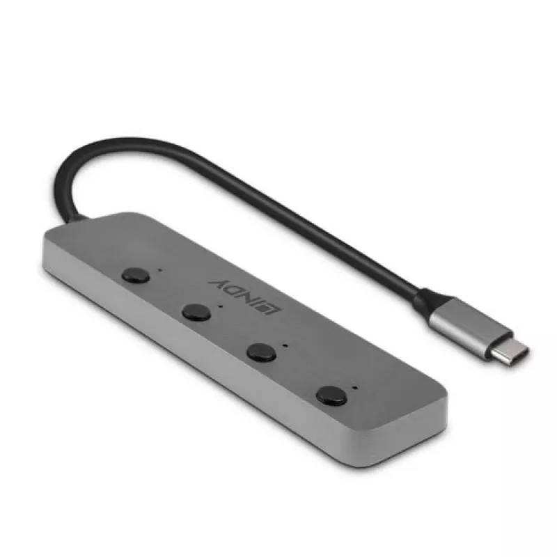Lindy 4-poorts USB 3.2 Type-C hub met aan-/uitknoppen