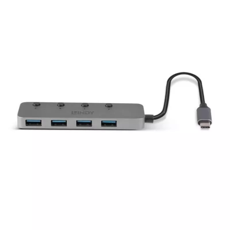 Lindy 4-poorts USB 3.2 Type-C hub met aan-/uitknoppen
