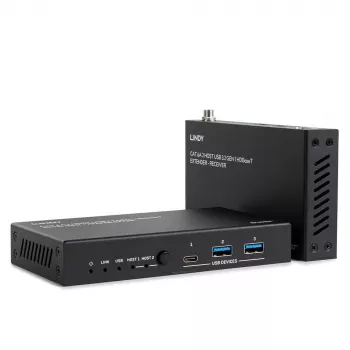 Lindy 100m Cat.6A 2 host USB 3.2 Gen 1 HDBaseT extender, netwerkzender & -ontvanger, 100 m, 480 Mbit/s, Cat6a, VS6320, fosforbrons