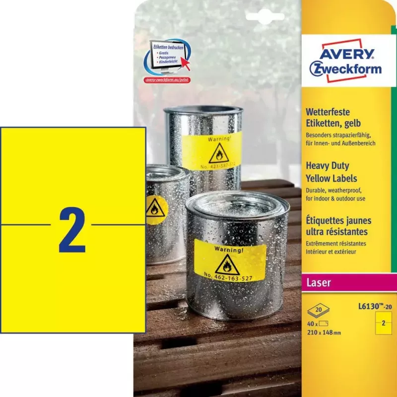 Zelfklevend etiket Avery L6130-20 rechthoek geel