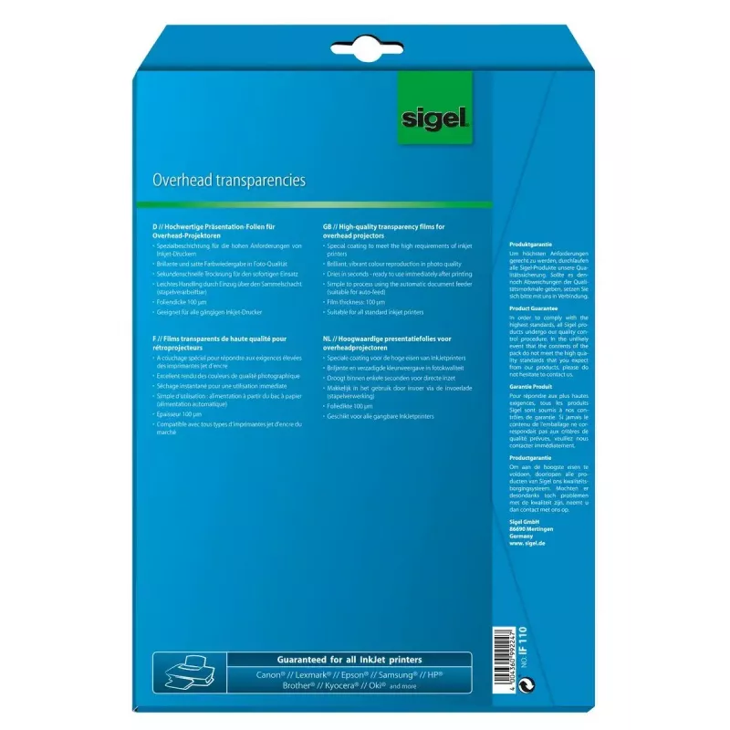 Printfolie inkjet Sigel IF110 A4 transparant 10 vellen
