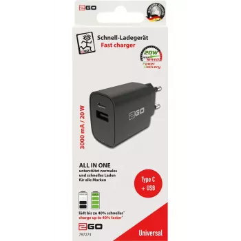 Mobiele oplader 2GO 797273 universeel zwart AC-snelladen