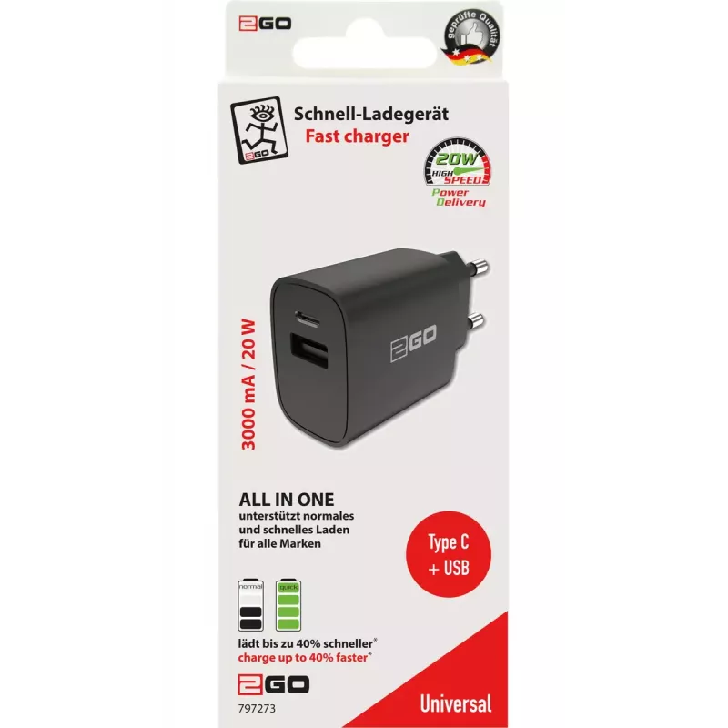 Mobiele oplader 2GO 797273 universeel zwart AC-snelladen
