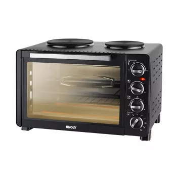 Unold Small kitchen all in one, vrijstaand fornuis, zwart, draaiknop, zwart, metaal, glas