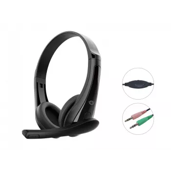 Bedrade headset CONCEPTRONIC POLONA06B3T, stereo 3,5 mm, microfoon met ruisonderdrukking, supraauraal, 20–20000 Hz, 1,8 m kabel, zwart