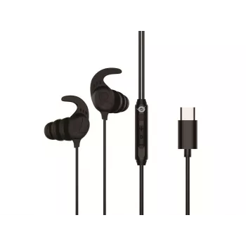Bedrade in-ear-headset CONCEPTRONIC BRENDAN05B – USB-C, 20–20000 Hz, 1,2 m kabel, oorhaakje (zwart)