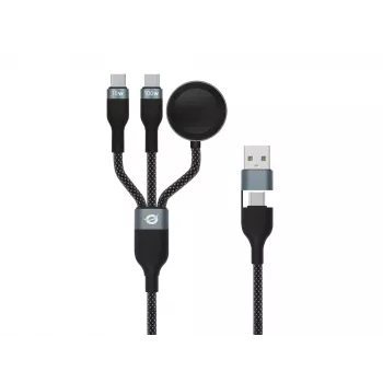 USB A naar 2× USB-C 3-in-1 snellaad-datakabel Conceptronic ETTA08B15 — 1,5 m, USB 2.0, 5 A, Apple Watch oplader, 100 W E‑Mark