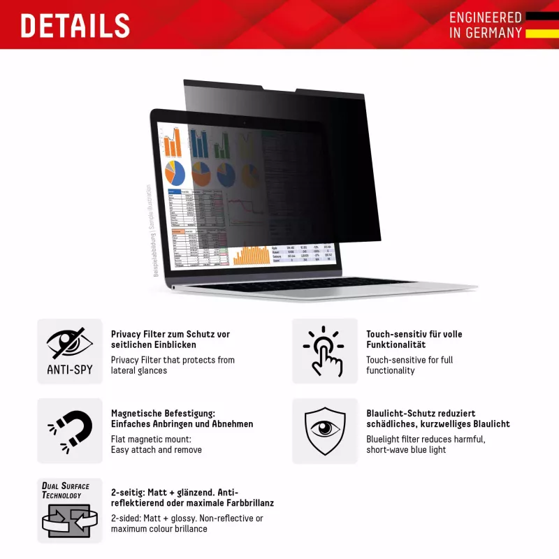 Displex PRIVACY SAFE magnetische 2-weg kijkbeschermingsfilter voor MacBook Pro 16,2''