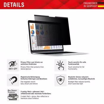 Displex PRIVACY SAFE magnetische 2-weg kijkbeschermingsfilter voor laptop/notebook 14'' (16:10)