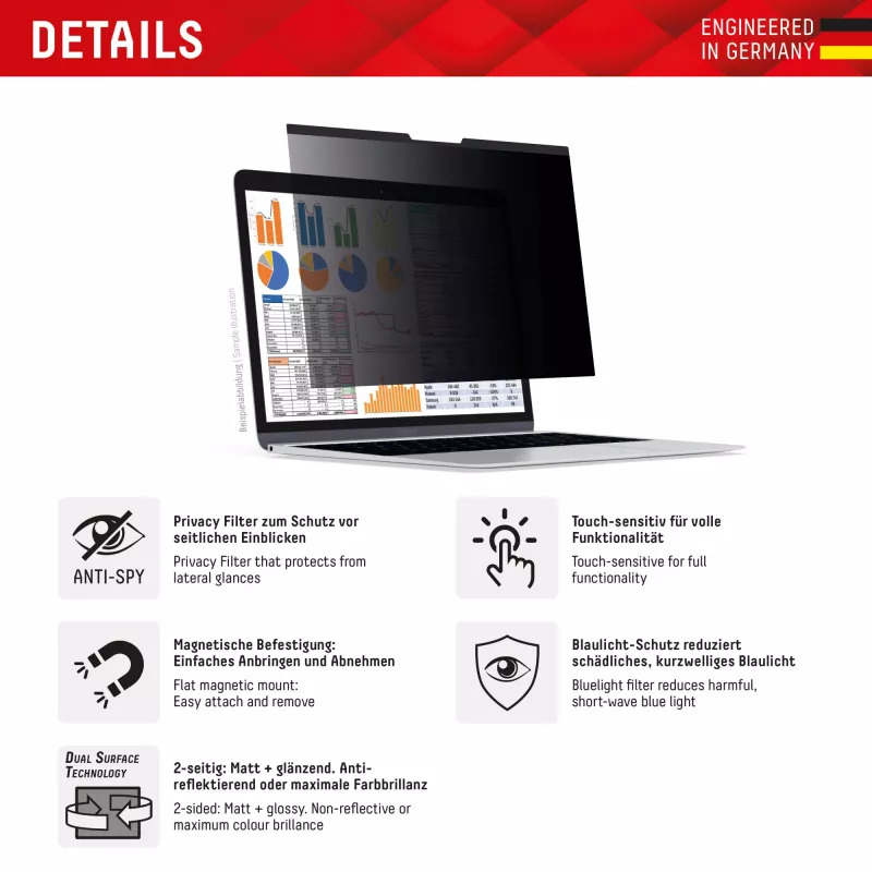 Displex PRIVACY SAFE magnetische 2-weg kijkbeschermingsfilter voor laptop/notebook 14'' (16:10)
