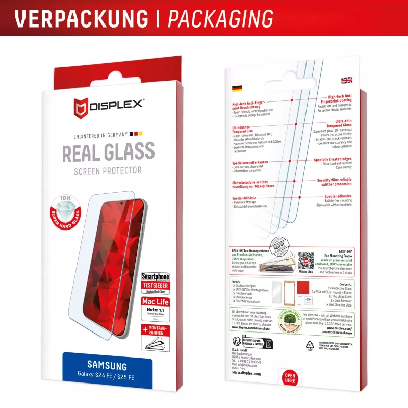 Displex displayscherm (10H) voor Samsung Galaxy S25 FE/S24 FE, Eco-montageframe, krasbestendig