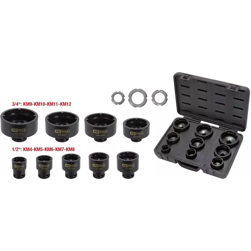 Dopsleutelset KS Tools 450.5020 — 9 dopsleutelinzetstukken, gewicht 7,82 kg