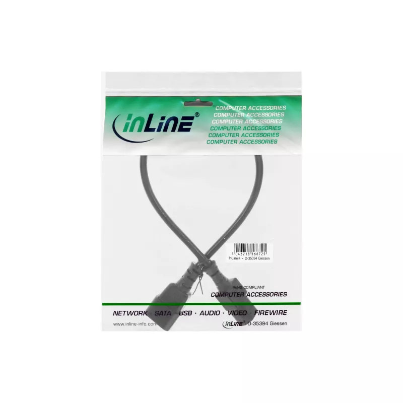 InLine apparaatverlengsnoer, C13 / C14, zwart, 0,75m, 0,75 m, C14-connector, C13-connector, H05VV-F, 250 V