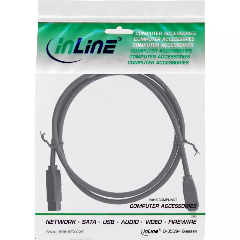 InLine FireWire 400 naar 800 1394b-kabel (4/9-pins stekker, 1,8 m), zwart