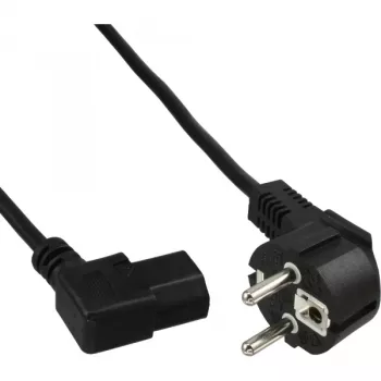 InLine netkabel, CEE 7/7 haaks / 3-polig IEC C13 links haaks, zwart, 1,8 m