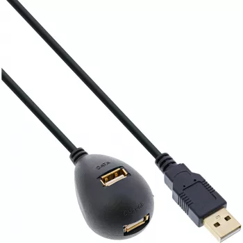 InLine USB 2.0-kabel Type-A stekker / bus, met voet, zwart, 2 m
