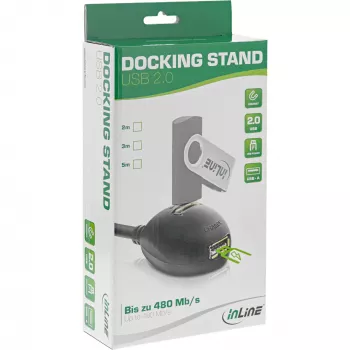 InLine USB 2.0-kabel Type-A stekker / bus, met voet, zwart, 2 m