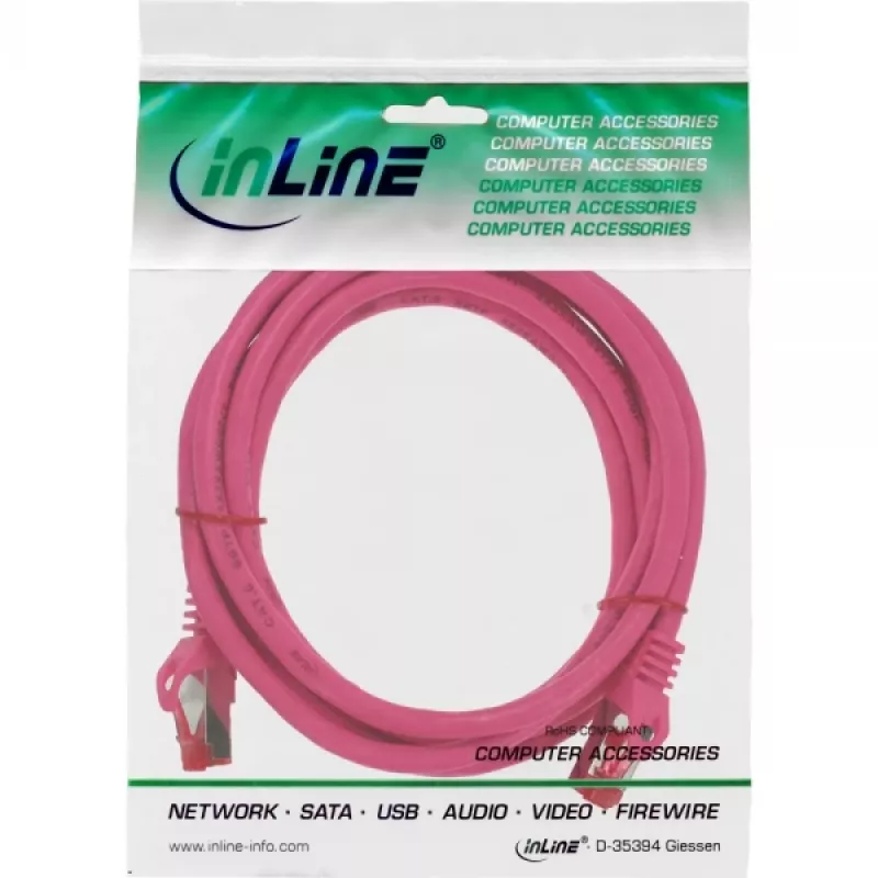 InLine patchkabel S/FTP PiMF Cat.6 250MHz PVC koper pink 0,25 m