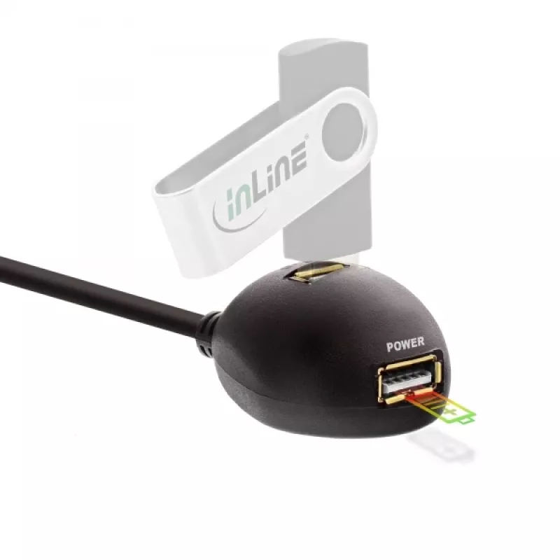 InLine USB 3.2 Gen.1-kabel USB Type-A M / A F + stroom, met standaard, zwart, 2 m