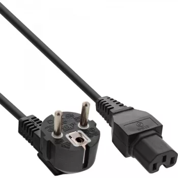 InLine netkabel, CEE7/7 afgewinkeld naar C15 recht, 3 x 1mm², zwart, 3m